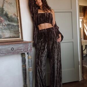 Rhea Chocolate Brown Velvet Pants Set